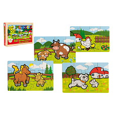 Teddies Puzzle dřevěné Moje první zvířátka 4x12 dílků 20x14x3,5cm v dřevěné krabičce 24m+ MPZ