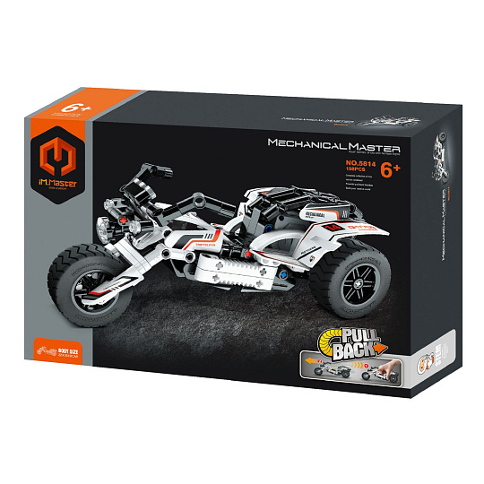 Stavebnice iM.MASTER motorka plast 198 dílků na zpětné natažení v krabici 29x20x6cm
