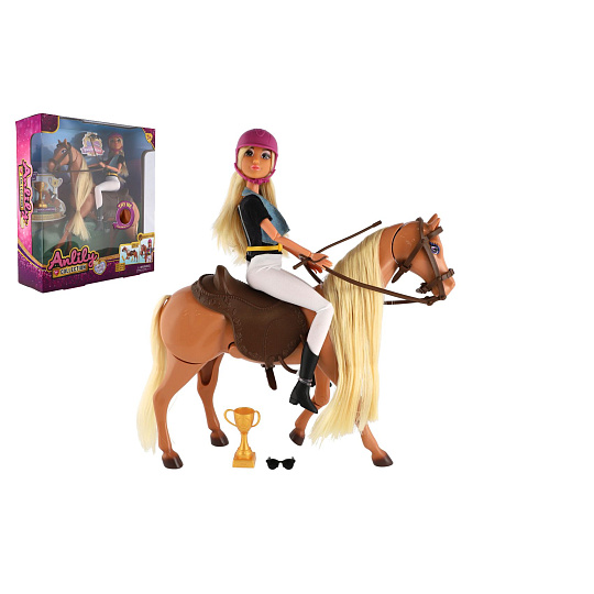 Teddies Kůň česací + panenka žokejka Anlily kloubová plast s doplňky v krabici 32x36x11cm Teddies Kůň česací + panenka žokejka Anlily kloubová plast s doplňky v krabici 32x36x11cm