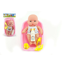 Teddies Miminko plast 18cm s doplňky ve vaničce v sáčku