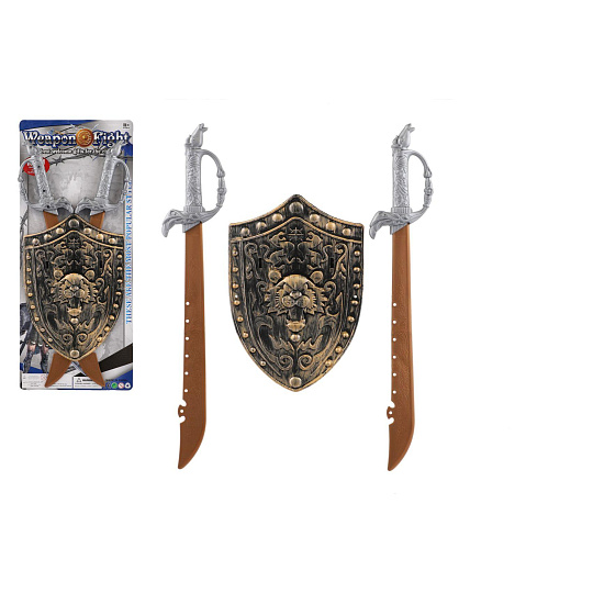Meč rytířský 2ks se štítem na kartě