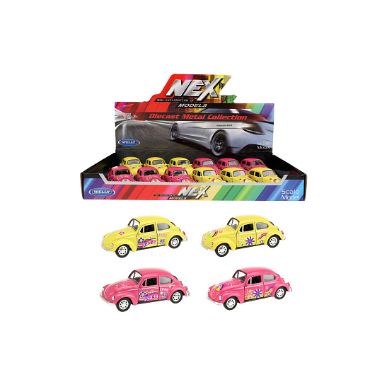 Teddies Auto Welly Volkswagen Beetle kov/plast 12cm 4 barvy na zpětné natažení Teddies Auto Welly Volkswagen Beetle kov/plast 12cm 4 barvy na zpětné natažení