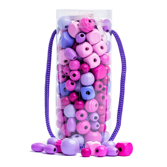 Woody dřevěné navlékací korálky v tubě - růžová Woody dřevěné navlékací korálky v tubě - růžová