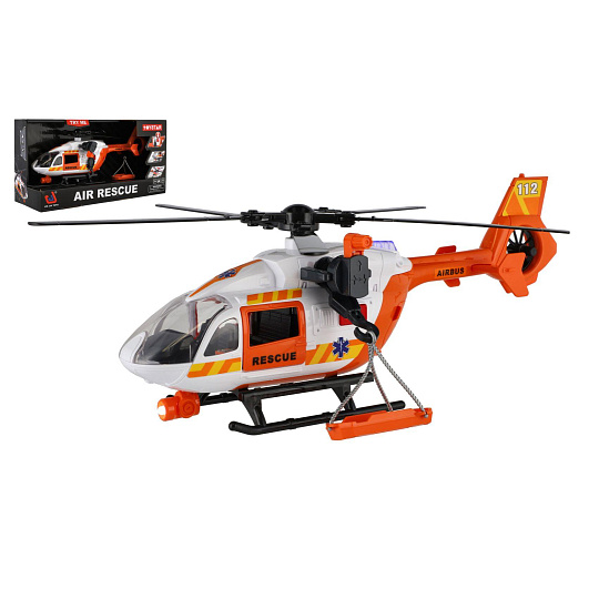 Teddies Vrtulník/Helikoptéra záchranářská plast 32cm na baterie se světlem se zvukem v krabici 34,5x19x12cm