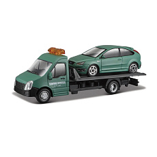 Bburago - STREET FIRE, Přepravní vozidlo Flatbed Transport + Ford Focus ST,  1:43