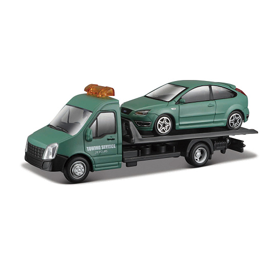 Bburago - STREET FIRE, Přepravní vozidlo Flatbed Transport + Ford Focus ST,  1:43