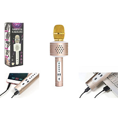 Mikrofon karaoke Bluetooth zlatý na baterie s USB kabelem v krabici 10x28x8,5cm