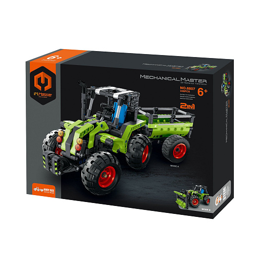 Stavebnice iM.MASTER traktor/traktor s valníkem 2v1 plast 346 dílků v krabici 31x23x6,5cm