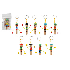 Teddies Píšťalka panáček přívěsek dřevo 8cm s poutkem mix druhů