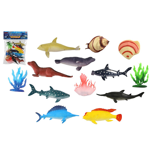Teddies Zvířátka mořská s doplňky plast 13ks 10-13cm v sáčku