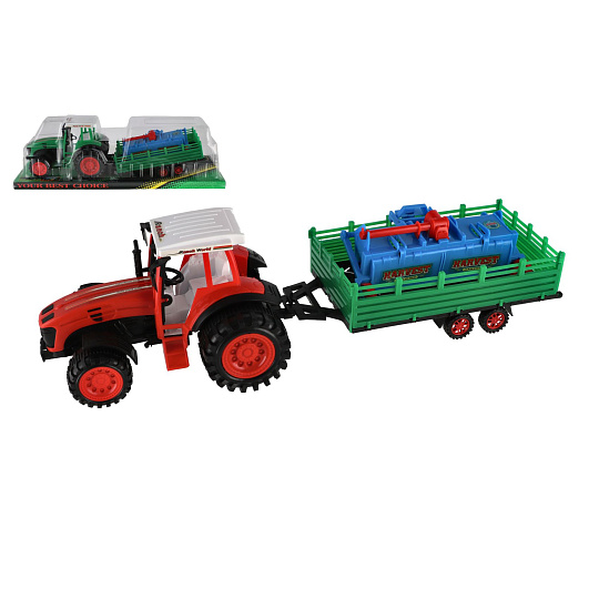 Traktor s vlekem s rotavátorem plast 52cm na setrvačník 2 barvy v blistru Traktor s vlekem s rotavátorem plast 52cm na setrvačník 2 barvy v blistru