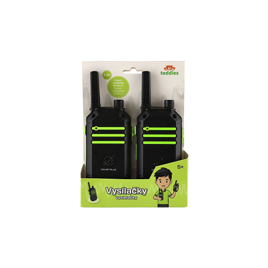 Vysílačky 2ks walkie-talkie 2,4 GHz dosah 80 metrů plast na baterie v krabičce 15x20x4cm