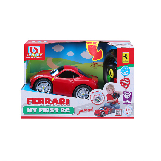 Maisto - BJUNIOR BB Junior RC - Ferrari 458 Italia se světly a zvuky, dálkový ovladač volant, červená, 27MHz