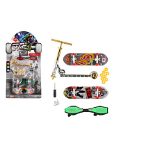 Teddies Sada skateboard šroubovací, koloběžka prstová, waveboard plast s doplňky mix druhů na kartě 16x30cm Teddies Sada skateboard šroubovací, koloběžka prstová, waveboard plast s doplňky mix druhů na kartě 16x30cm