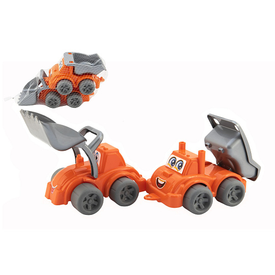 Teddies Stavební stroje 2ks plast na volný chod v síťce 13x17x28cm 12m+