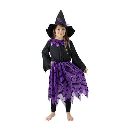 Rappa Dětský kostým čarodějnice s netopýry a kloboukem/Halloween (S)