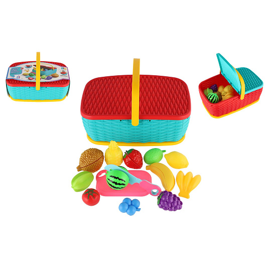 Piknikový košík - ovoce/zelenina krájecí 15ks plast 2 barvy 28x20cm
