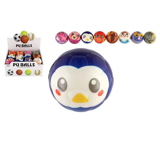 Teddies Míček zvířátko pěnový 6cm mix barev v sáčku 24ks v boxu