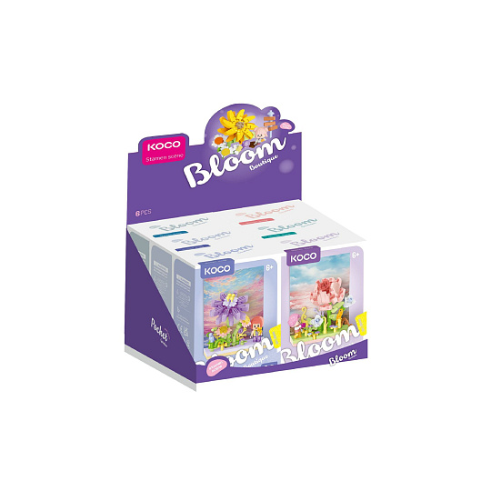 Stavebnice mini KOCO Květinová scenérie plast 6 druhů v krabičce 10x14x6cm 6ks v boxu