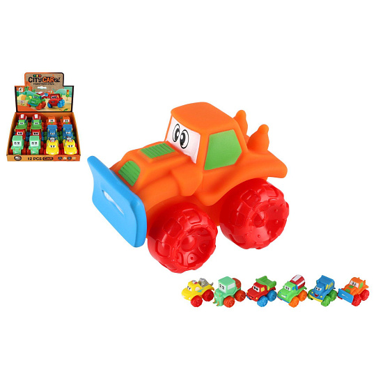 Teddies Auto stavební pro nejmenší plast 7x7cm na volný chod mix druhů 12ks v boxu 18m+