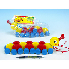 Miva Housenka dřevo tahací barevná 27cm v krabičce 12m+