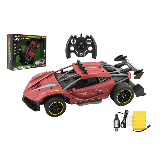 Auto RC Sport červené 33cm plast 2,4GHz na baterie + dobíjecí pack v krabici 43x36x13cm