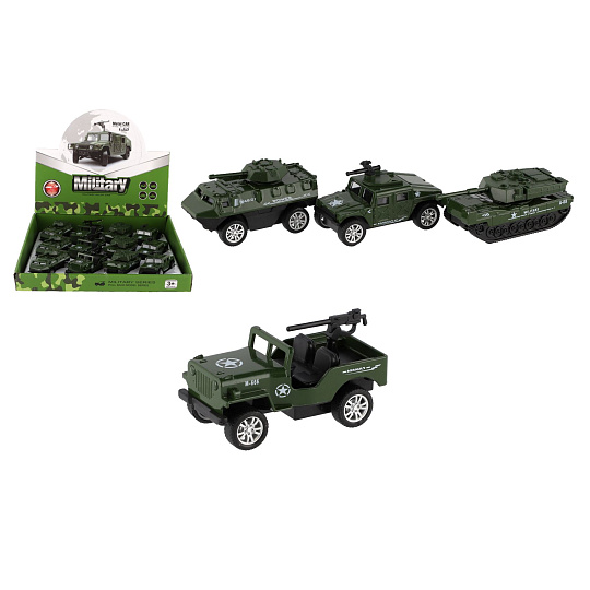Teddies Auto vojenské mini kov/plast 7-8cm na zpětné natažení 4 druhy Teddies Auto vojenské mini kov/plast 7-8cm na zpětné natažení 4 druhy