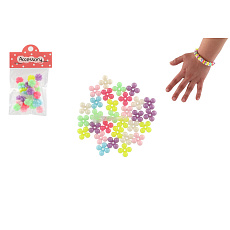 Teddies Korálky plastové kytičky, čtyřlístky se šňůrkou 2 druhy v sáčku 6,5x11x1cm