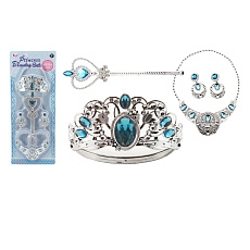 Teddies Sada krásy velká plast korunka + náhrdelník + naušnice + žezlo 4ks na kartě