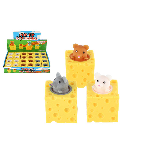 Teddies Myška v sýru mačkací antistresová plast 3 barvy