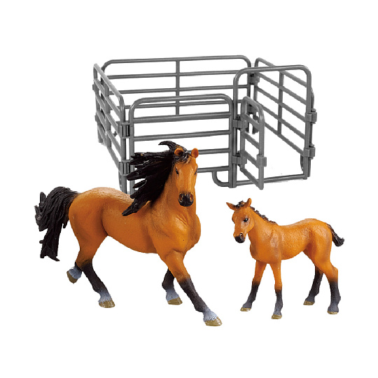 Rappa Sada koně 2 ks s ohradou hnědý s černou hřívou