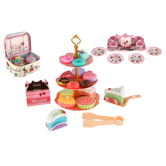 Čajová sada nádobí plech s doplňky v kufříku 25x18x10,5cm v sáčku