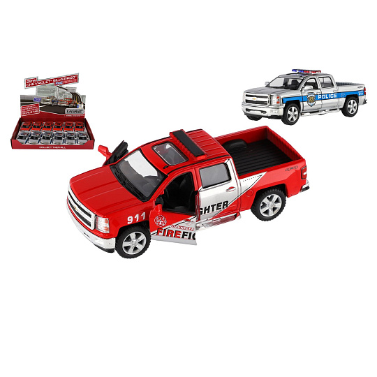 Teddies Auto Kinsmart Chevrolet 2014 Silverado Policie/Hasič kov/plast 13cm na zpětné nat. Teddies Auto Kinsmart Chevrolet 2014 Silverado Policie/Hasič kov/plast 13cm na zpětné nat.