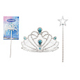 Teddies Sada krásy pro princezny plast korunka + hůlka 34cm na kartě