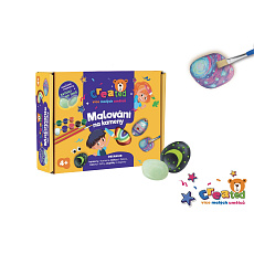 Malování na kameny/oblázky svítící ve tmě s barvami se štětci created s doplňky v krabičce 19x14x5cm