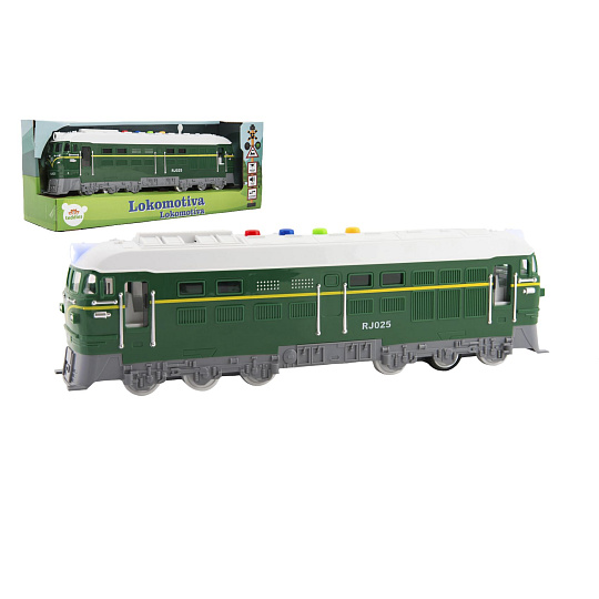 Lokomotiva/Vlak zelená plast 35cm na baterie se zvukem se světlem v krabici 41x16x12cm