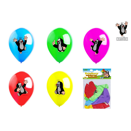 Balonek/Balonky nafukovací Krtek 12" průměr 30 cm 5ks v sáčku 13,5x18cm karneval