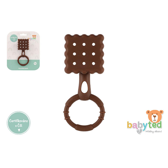 Chrastíček keksík babyted chrastítko silikon 13x5cm na kartě 0m+