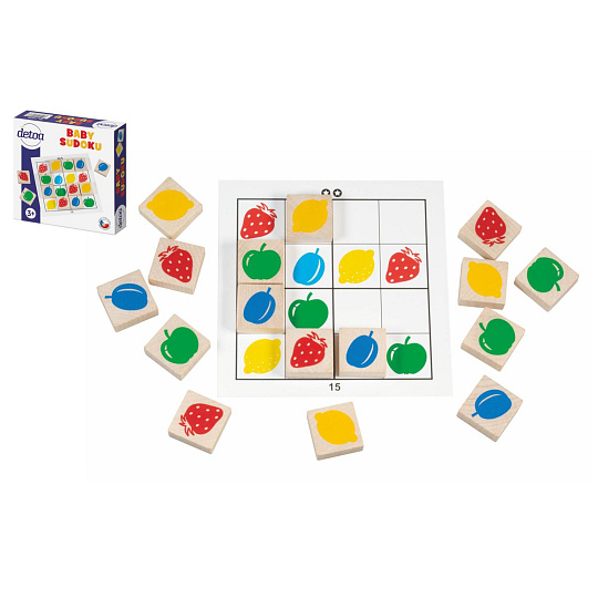 Baby sudoku logická hra dřevo 25ks v krabičce 15x15x4cm