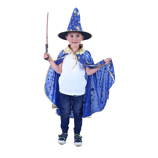Rappa Dětský plášť modrý s kloboukem čarodějnice/Halloween