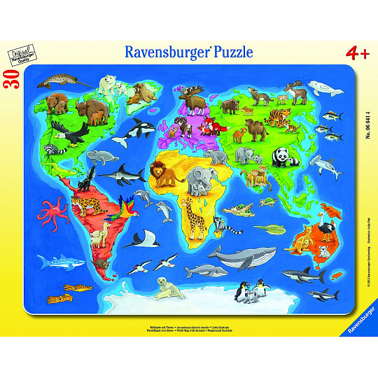 Ravensburger dětské puzzle Mapa světa se zvířaty 30-48d