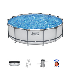 Bestway Nadzemní bazén kulatý Steel Pro MAX, kartušová filtrace, schůdky, plachta, průměr 4,27m, výška 1,07m