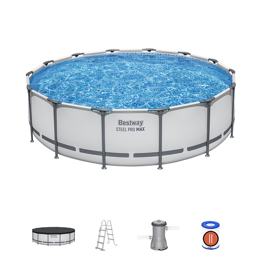 Bestway Nadzemní bazén kulatý Steel Pro MAX, kartušová filtrace, schůdky, plachta, průměr 4,27m, výška 1,07m