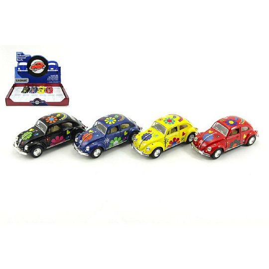 Auto Kinsmart VW Classical Beetle kov/plast 13cm na zpětné natažení 4 barvy 12ks v boxu