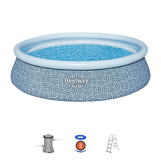 Bestway Nadzemní bazén kruhový Fast Set, kartušová filtrace, schůdky, plachta, průměr 4,57m, výška 1,07m