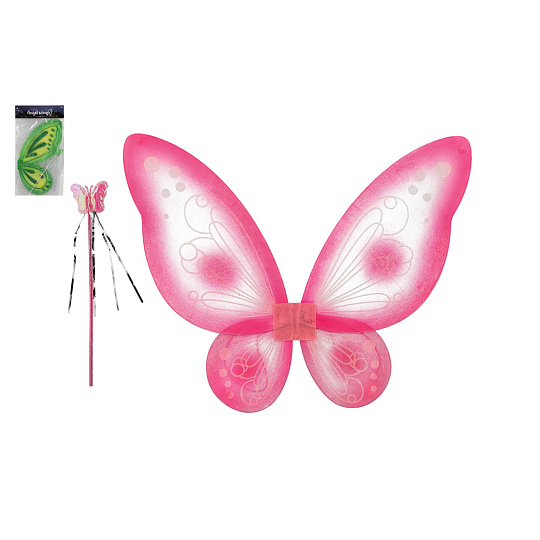 Křídla motýlí s hůlkou nylon 2 barvy v sáčku 30,5x46x1cm karneval Křídla motýlí s hůlkou nylon 2 barvy v sáčku 30,5x46x1cm karneval
