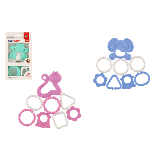 Profibaby Gumové kousátko zvířátko + přívěsky 8cm mix druhů v krabičce 12,5x23x3cm 0m+