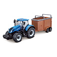 Bburago - FARMLAND, New Holland T7.315 HD s přívěsem pro přepravu hospodářských zvířat, 10 cm