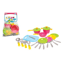 Sada nádobí s prkénkem plast v síťce 20x12x12cm