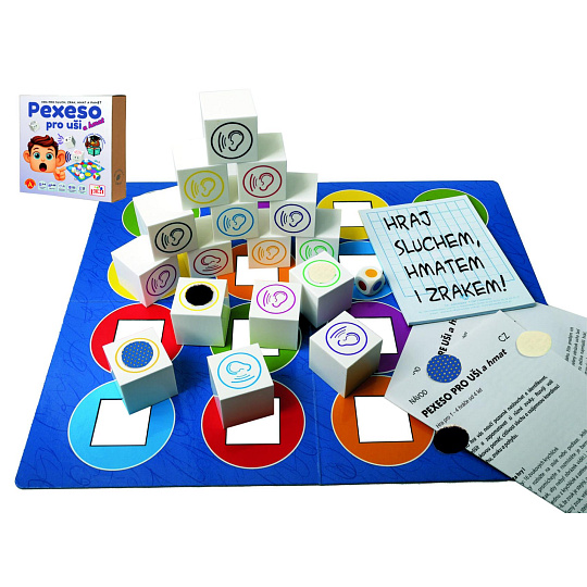 Pexeso pro uši a hmat - naučná společenská hra pro sluch, zrak a hmat v krabici 24,5x25,5x6cm